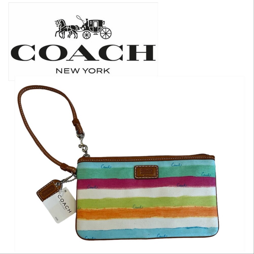 Coach Hampton Watercolor Stripe Wristlet Bag - Multicolor - NWT